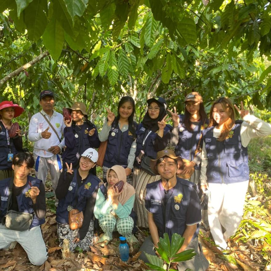 Kunjungan Mahasiswa KKN ke Kebun Kakao Desa Tangkum